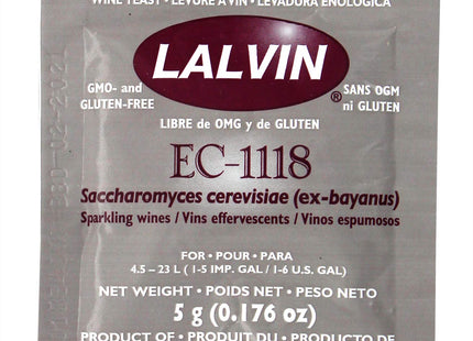 Lalvin EC-1118 Wine Yeast 5g - Pack of 100