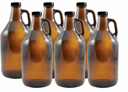 Growler - 64 oz Amber Screw Top with Caps - Pack of 6
