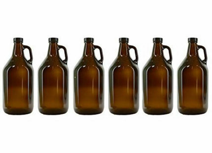 Growler - 64 oz Amber Screw Top with Caps - Pack of 6